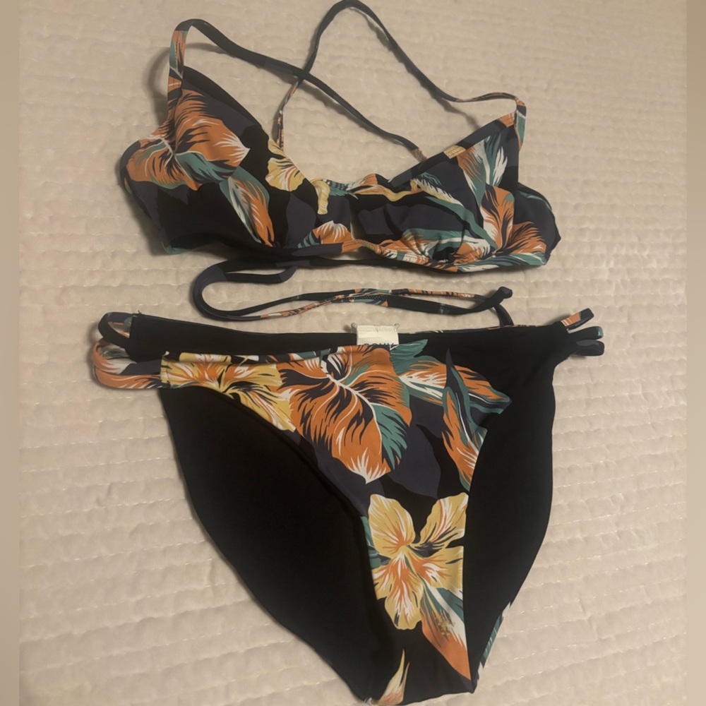 Roxy Black and Orange Floral Bikini
